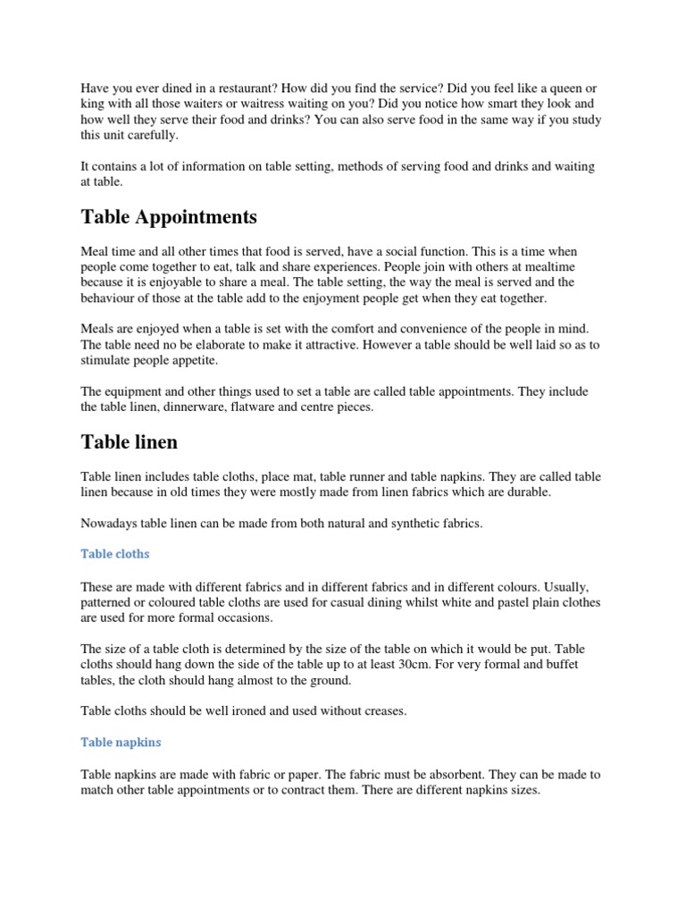 F&B Service PDF Tableware Menu