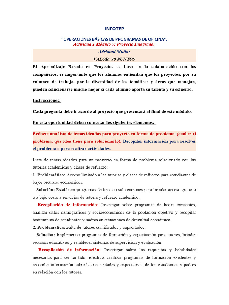 Actividad 1 Mod.7 Proy. Integrador | PDF | Evaluación | Enseñando