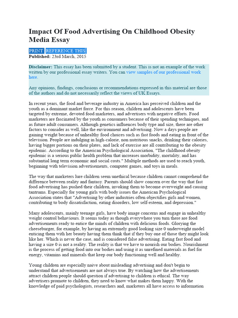Food Advertising's Role in Childhood Obesity | PDF | Marketing ...
