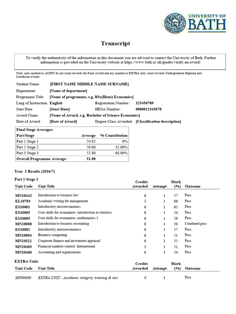 Example of A Transcript | Download Free PDF | Accounting | Diploma