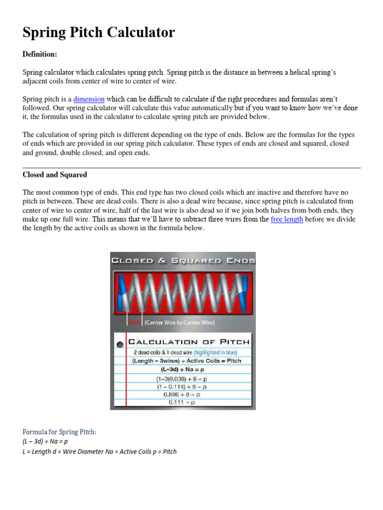 Spring Pitch Calculator PDF Wire