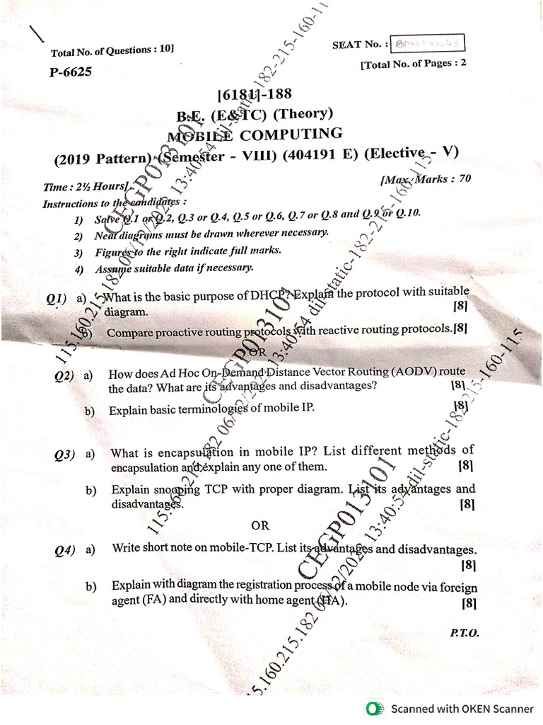 End Sem Question Paper Oct 2023 MC | PDF