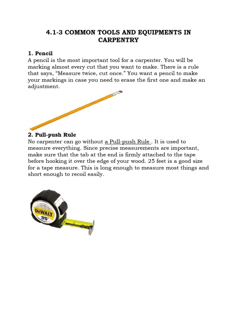 4 1 3 Carpentry Tools And Equipment Pdf Tools Woodworking