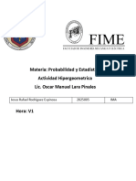 Materia: Probabilidad y Estadistica Actividad Hipergeometrica Lic. Oscar Manuel Lara Pinales