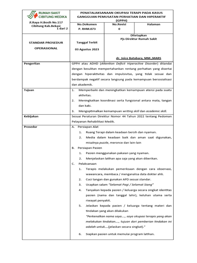 Penatalaksanaan Okupasi Terapi Pada Kasus Gangguan Pemusatan Perhatian ...