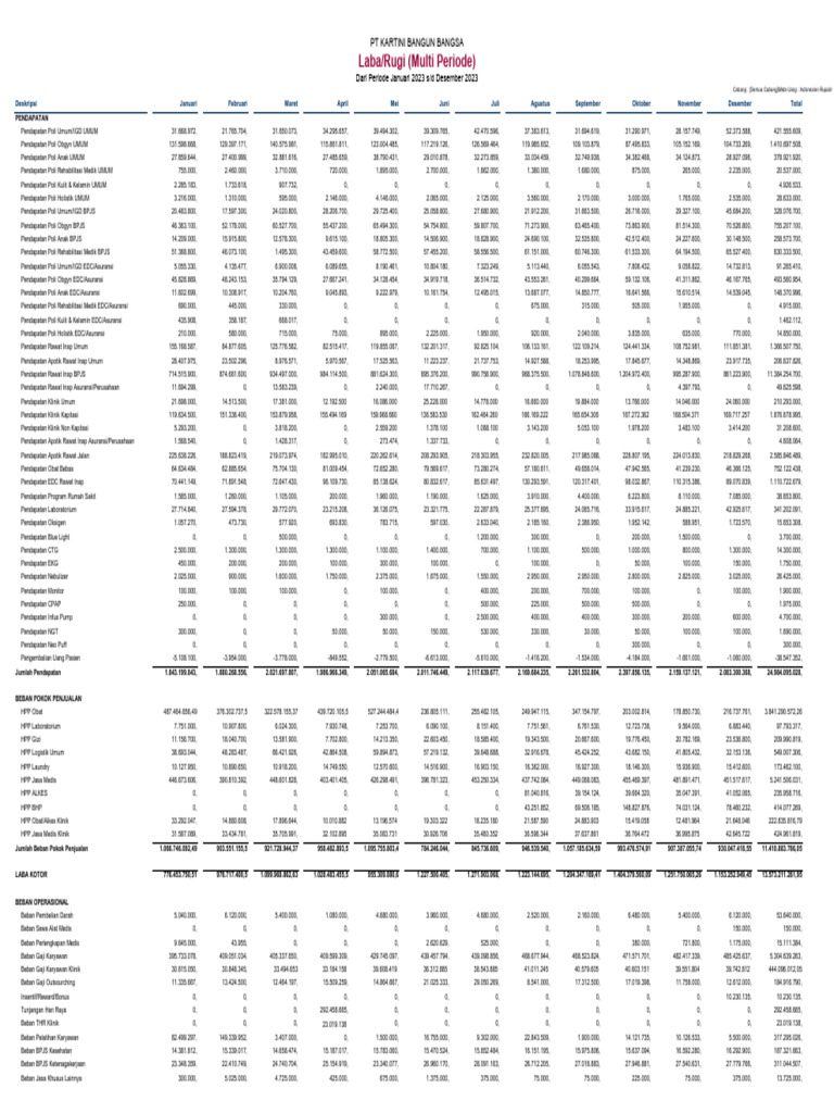 Laporan Laba Rugi Rumah Sakit 2023 | PDF