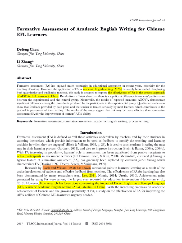 Formative Assessment in EFL Writing | PDF | Constructivism (Philosophy ...