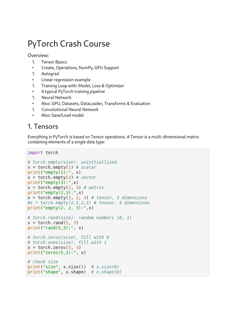 PyTorch Crash Course Overview | PDF | Algorithms | Computer Programming