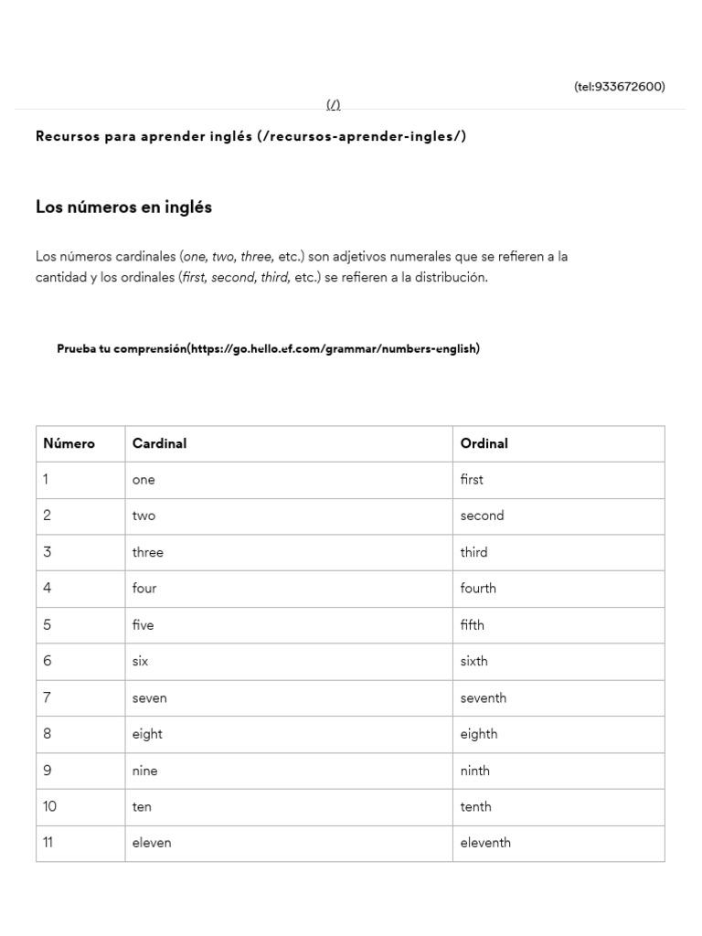 Los Números en Inglés en Inglés - Numbers in English - EF España | PDF ...