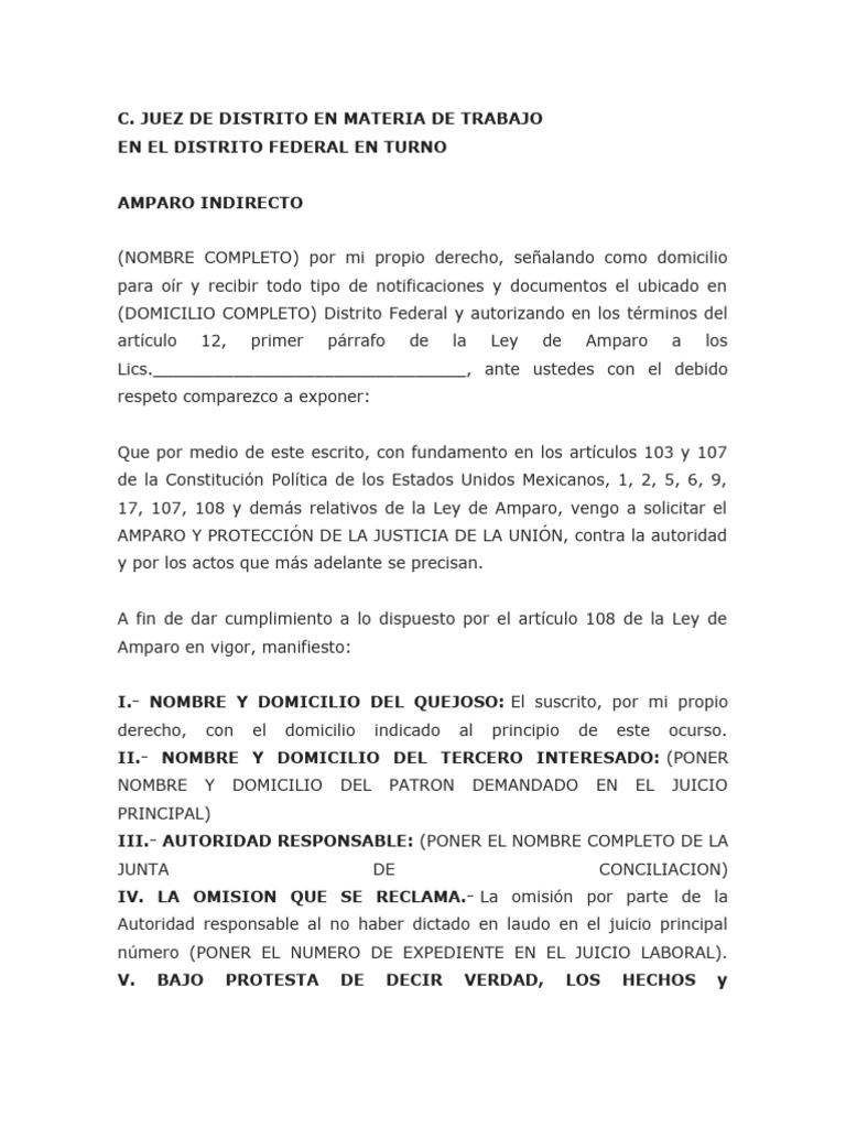Amparo Indirecto en Materia Laboral | PDF | Sentencia (ley) | Caso de ley