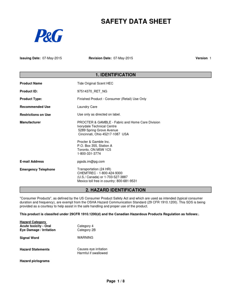 Tide Liquid Laundry Detergent PDF Superfund Hazardous Waste