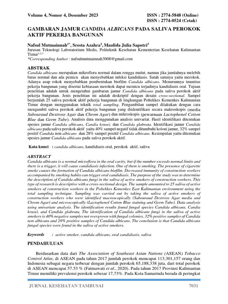 Gambaran Candida Albicans pada Saliva Perokok | PDF
