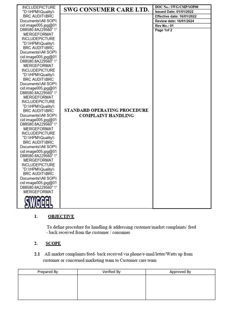 Complaint Handling SOP for SWG Ltd. | PDF | Audit | Business Process