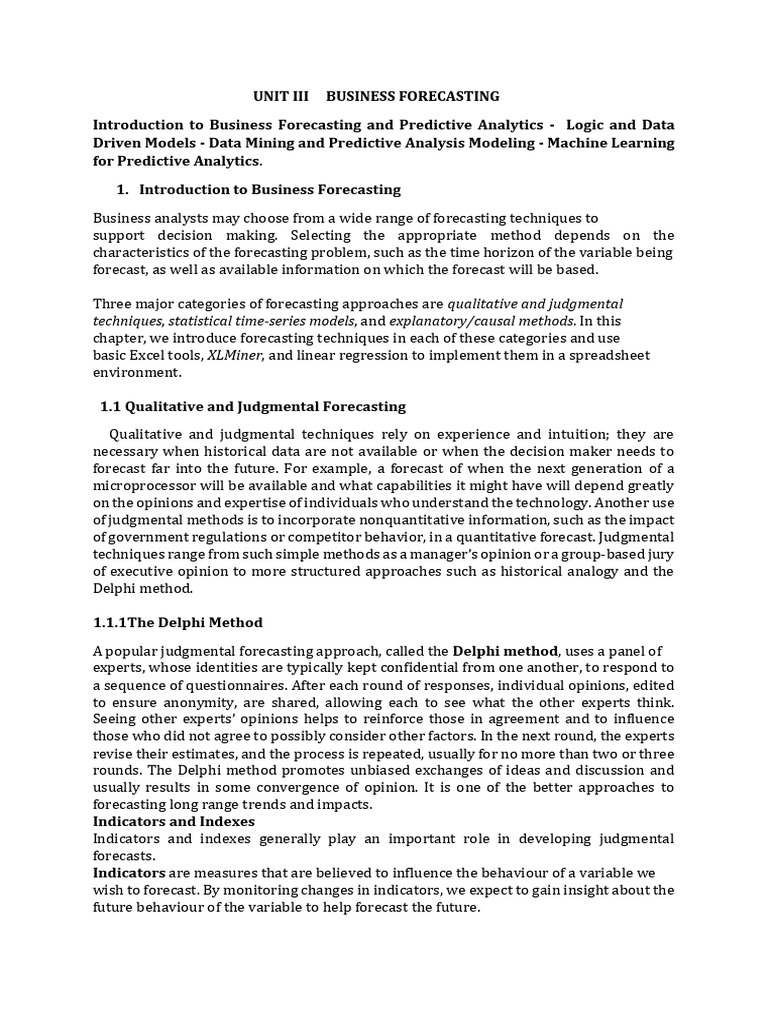 Business Forecasting Techniques Overview | PDF | Forecasting ...