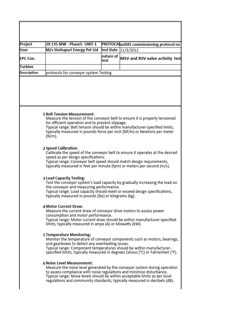 Conveyor System Testing Protocol | PDF | Belt (Mechanical)