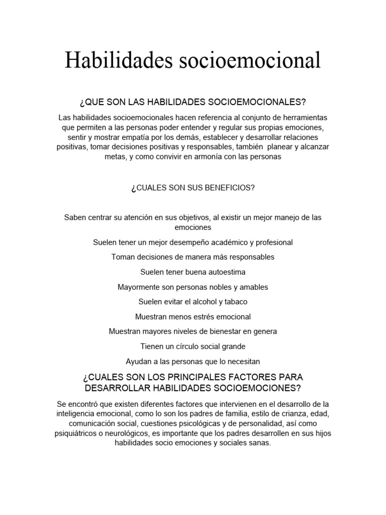 Habilidades Socioemocionales Esenciales | PDF | Las emociones ...