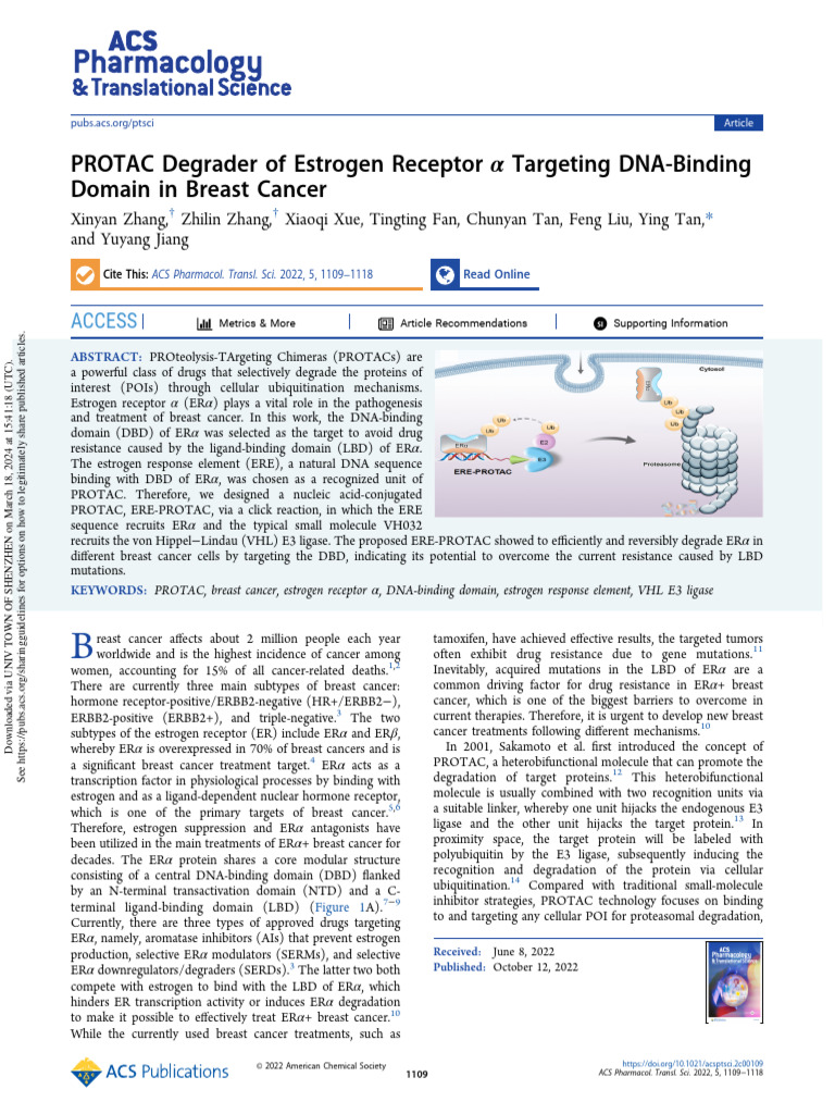 zhang et al 2022 protac degrader of estrogen receptor α targeting dna ...