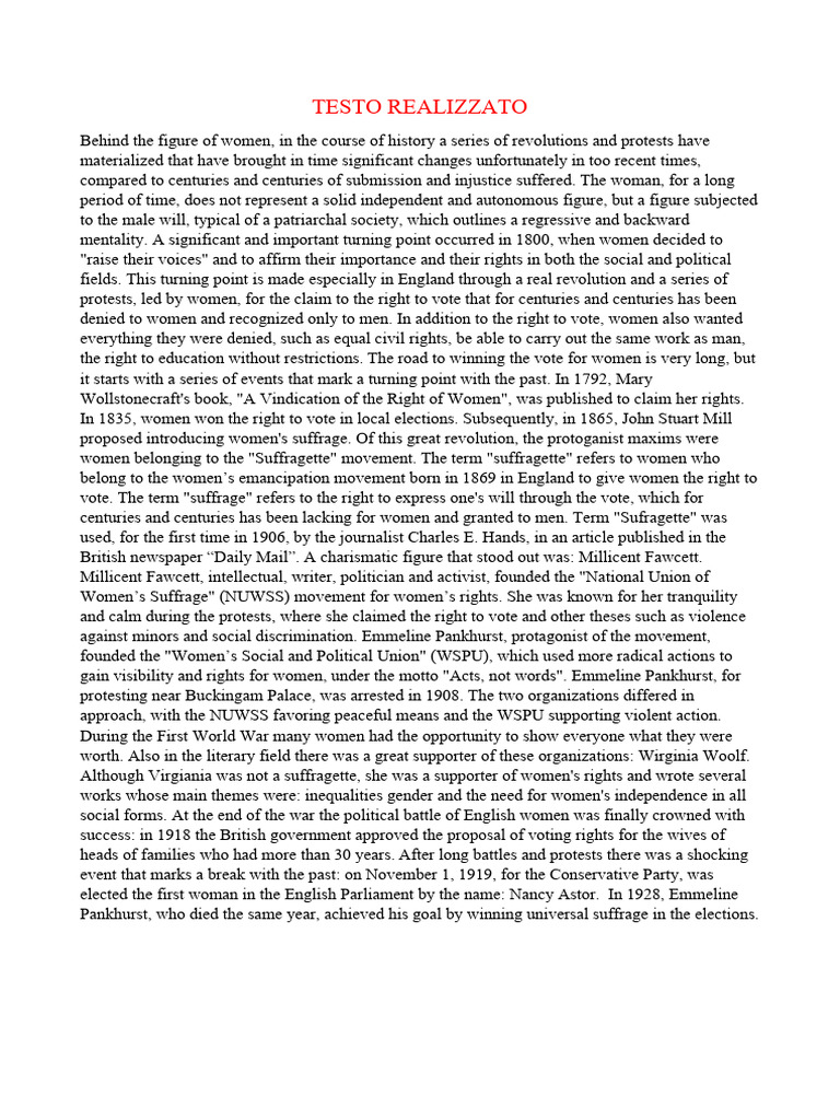 Women's Suffrage Movement in England | PDF | Suffragette | Emmeline ...