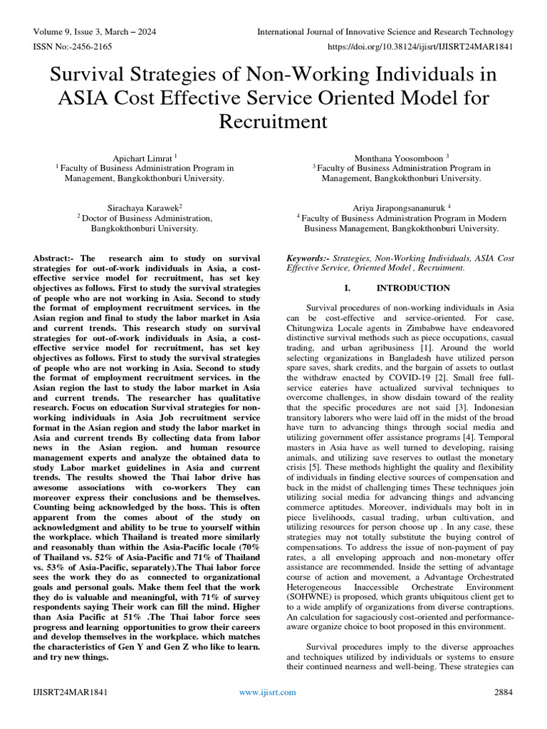 Survival Strategies of NonWorking Individuals in ASIA Cost Effective