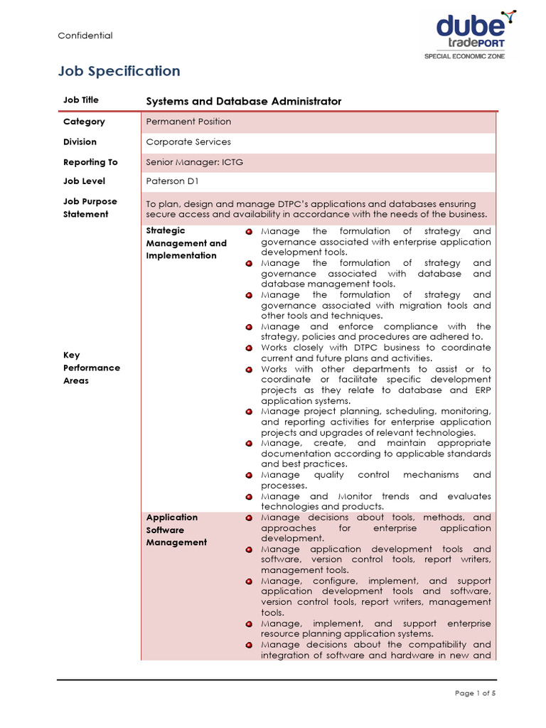 Database Administrator Job Specification | PDF | Databases | Enterprise ...