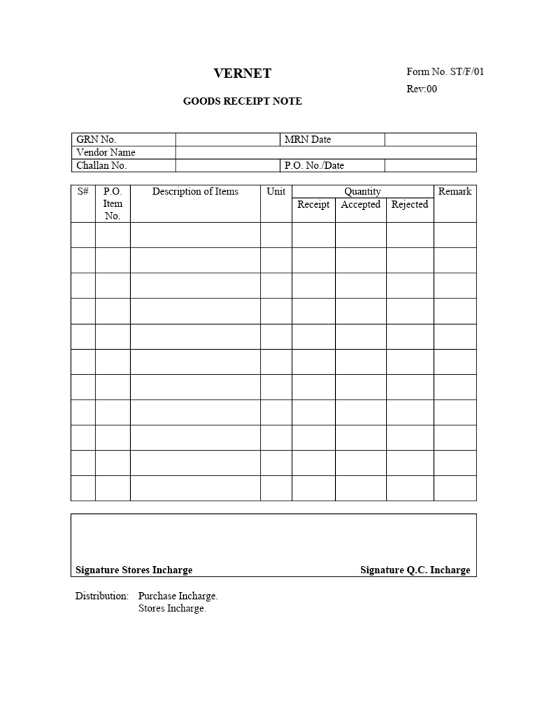 Goods Receipt Note Template | PDF
