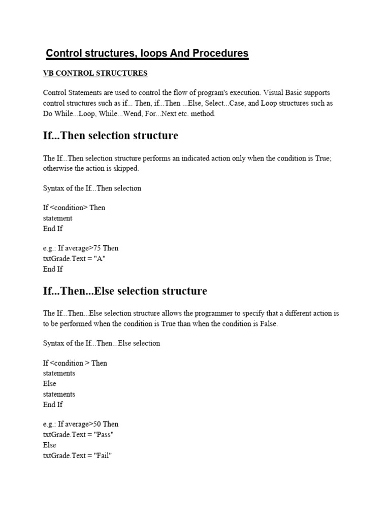 LESSON3 - Procedures Control Structures and Loops | PDF | Control Flow ...