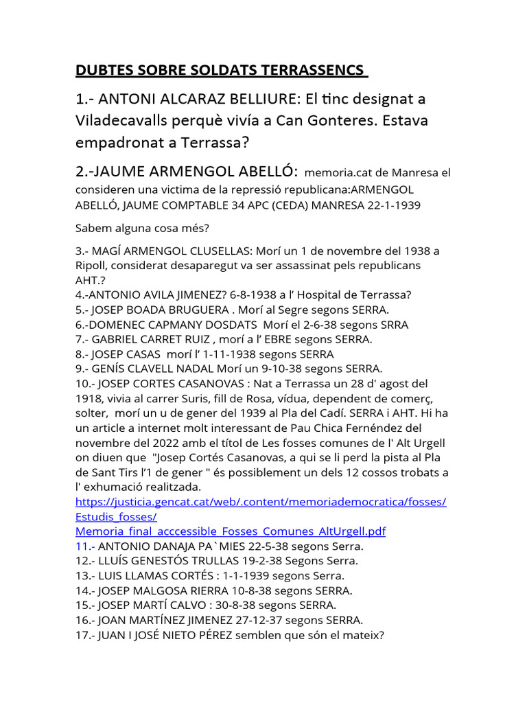 Dubtes Sobre Soldats Terrassencs | PDF