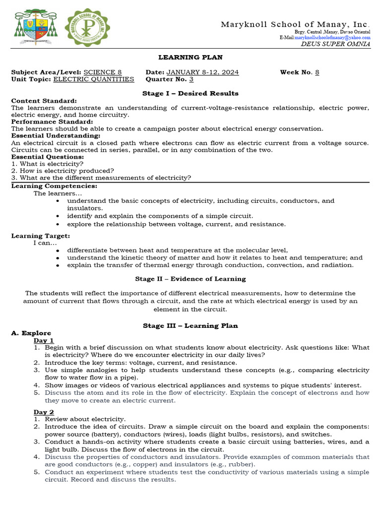 Grade 8 Electrical Quantities Pdf Electrical Resistance And