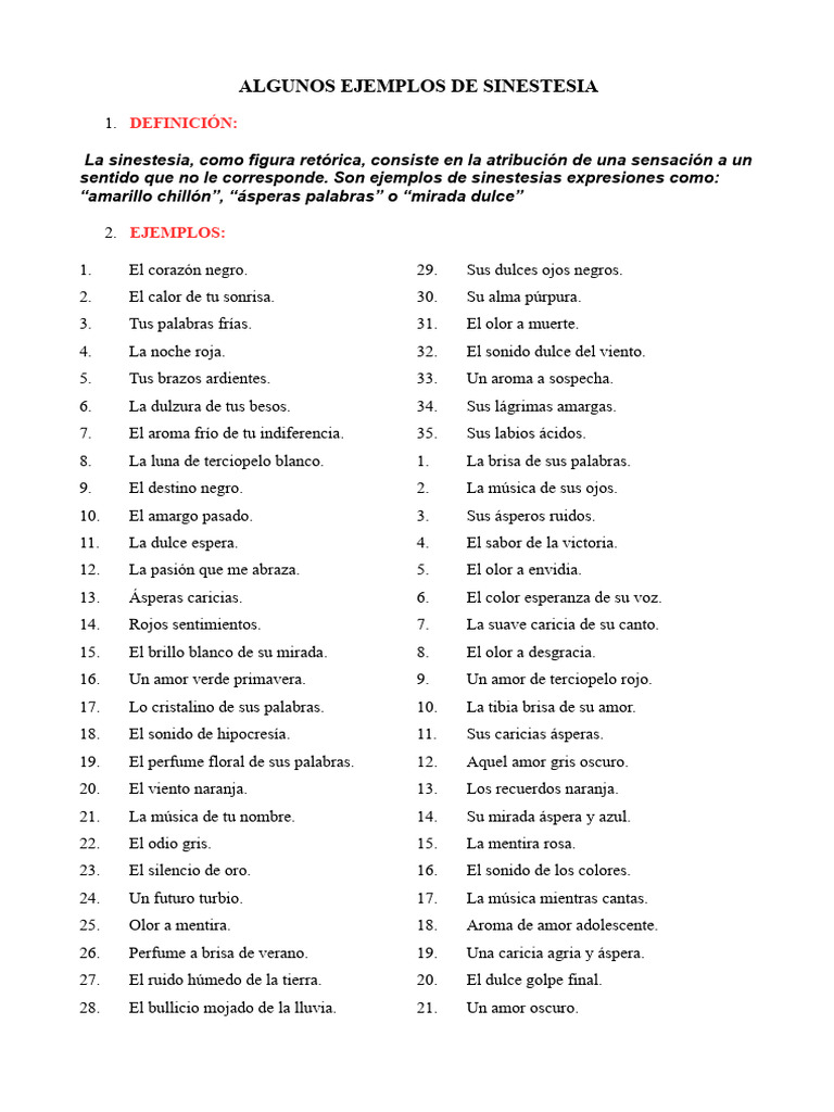 Ejemplos de Sinestesia en Literatura | PDF | Amor