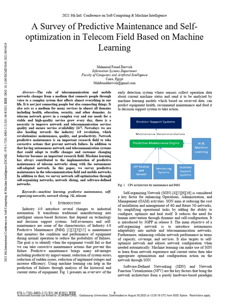 A survey of predictive maintenance and self optimization in telecom
