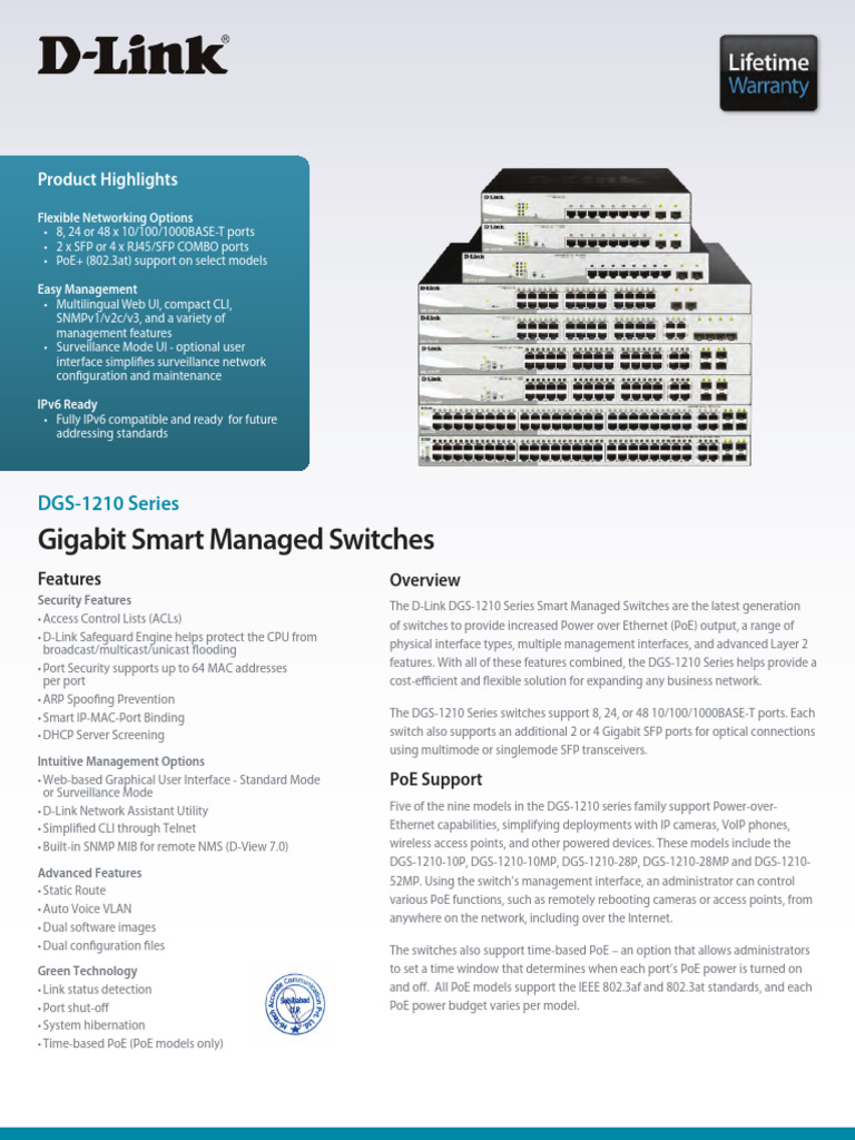 D-Link DGS-1210 Series Switch Overview | PDF | Network Switch | Ethernet
