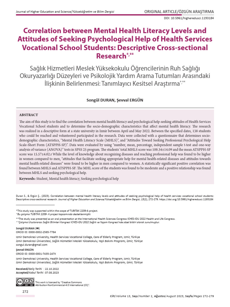 Mental Health Literacy in Vocational Students | PDF | Mental Health ...
