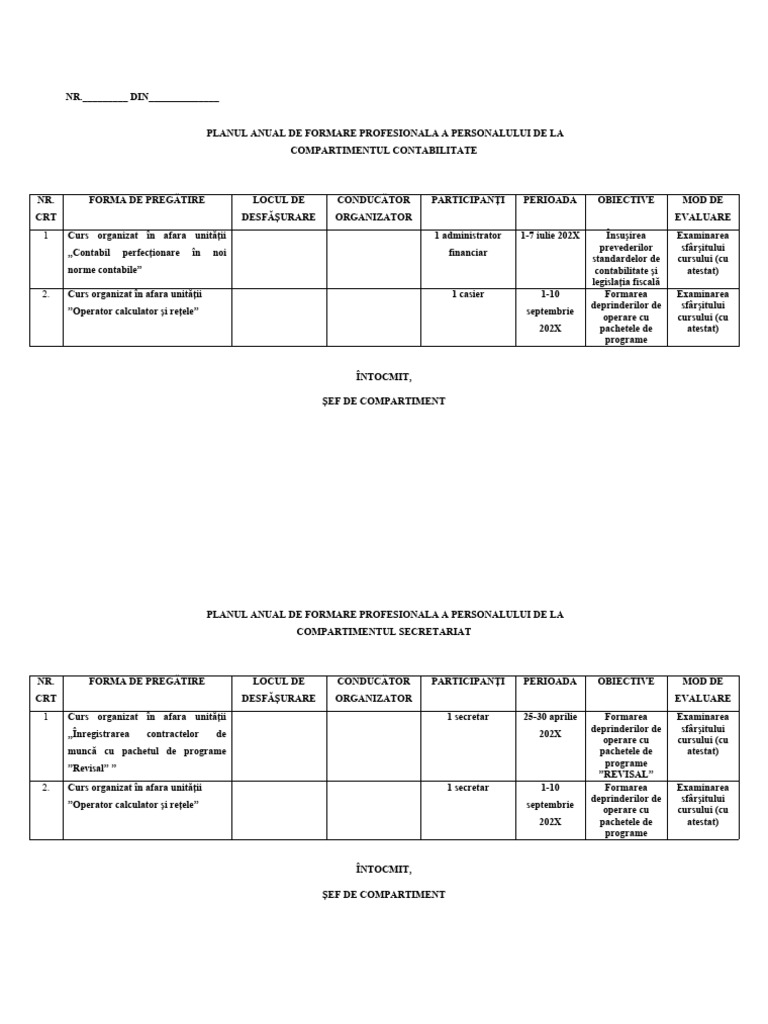 Plan de Formare Profesionala | PDF