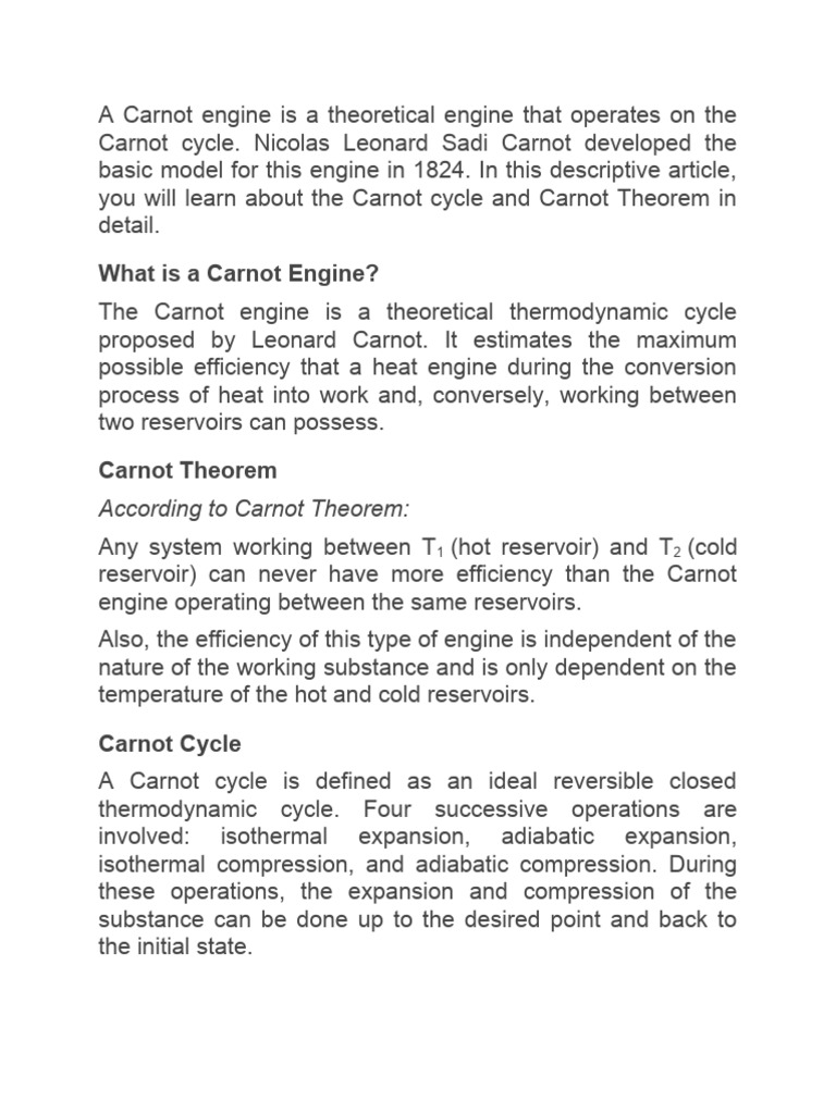 Understanding the Carnot Engine and Cycle | PDF | Heat | Engineering