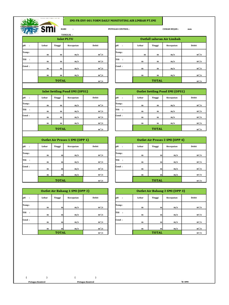 Form Daily Monitoring Air Limbah Januari 2022 | PDF | Sains ...