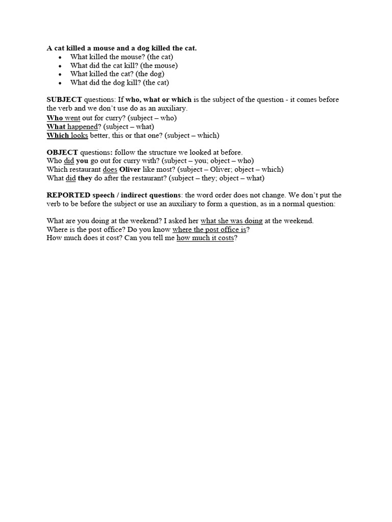 Understanding Subject and Object Questions | PDF