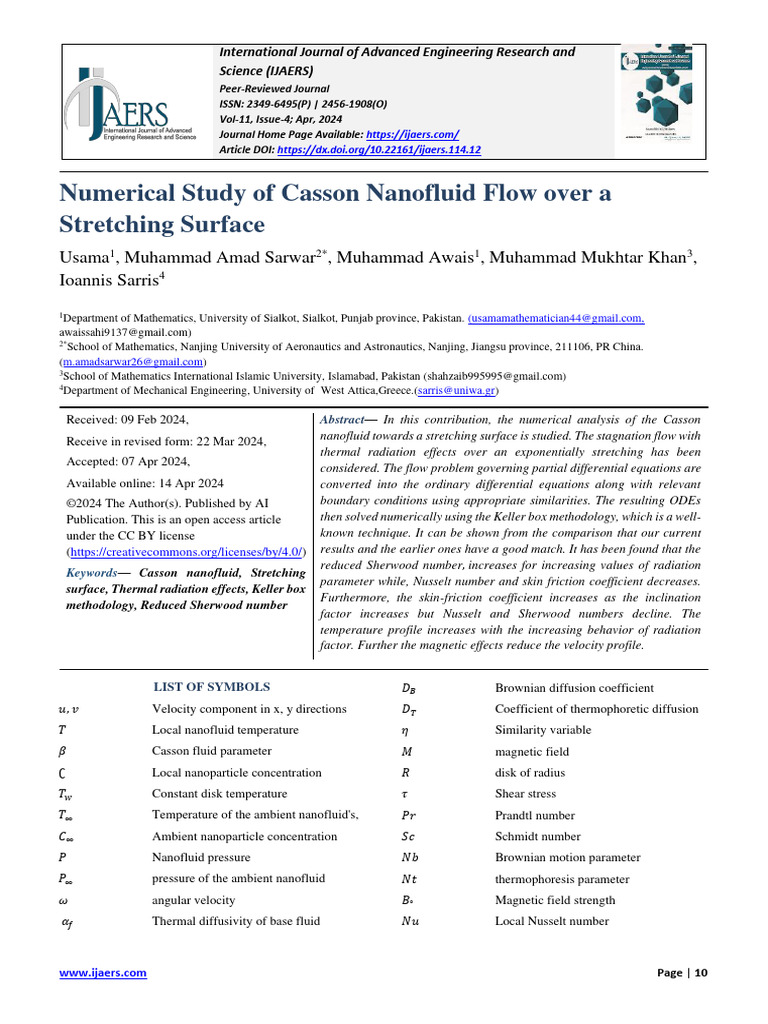 Numerical Study of Casson Nanofluid Flow Over A Stretching Surface ...