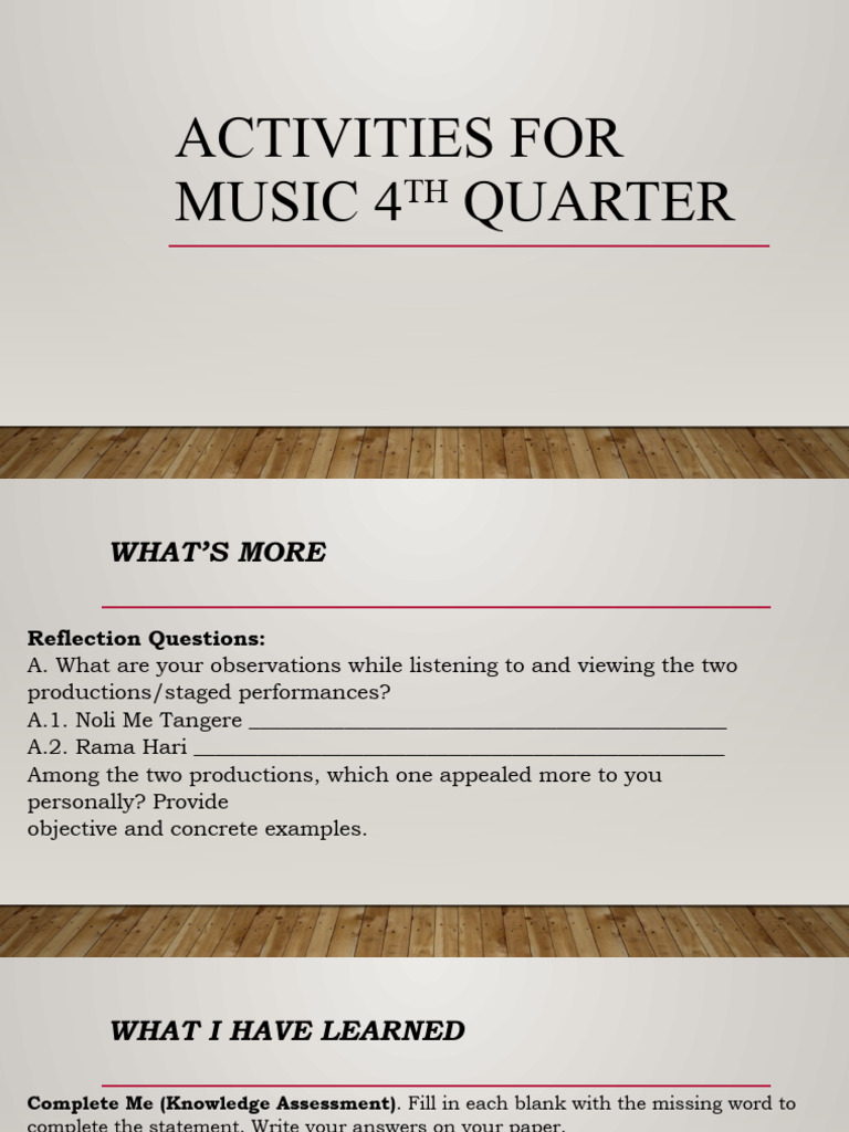 Activities For Music 4th Quarter | PDF | Language Arts & Discipline