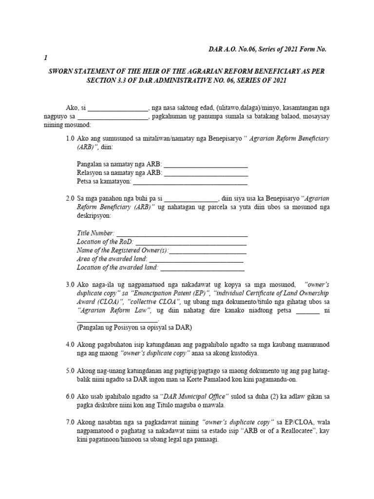 Dar A.O. No 06 Form - 1 | PDF