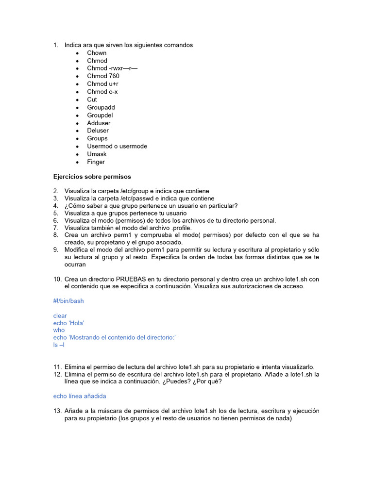 Ejercicios Tema 9 - Linux - Permisos | PDF | Archivo de computadora ...