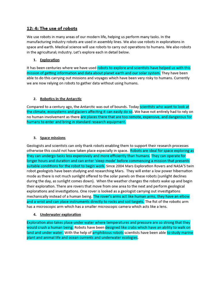 Unit 4 The Use Of Robots Pdf Rover Space Exploration Robot