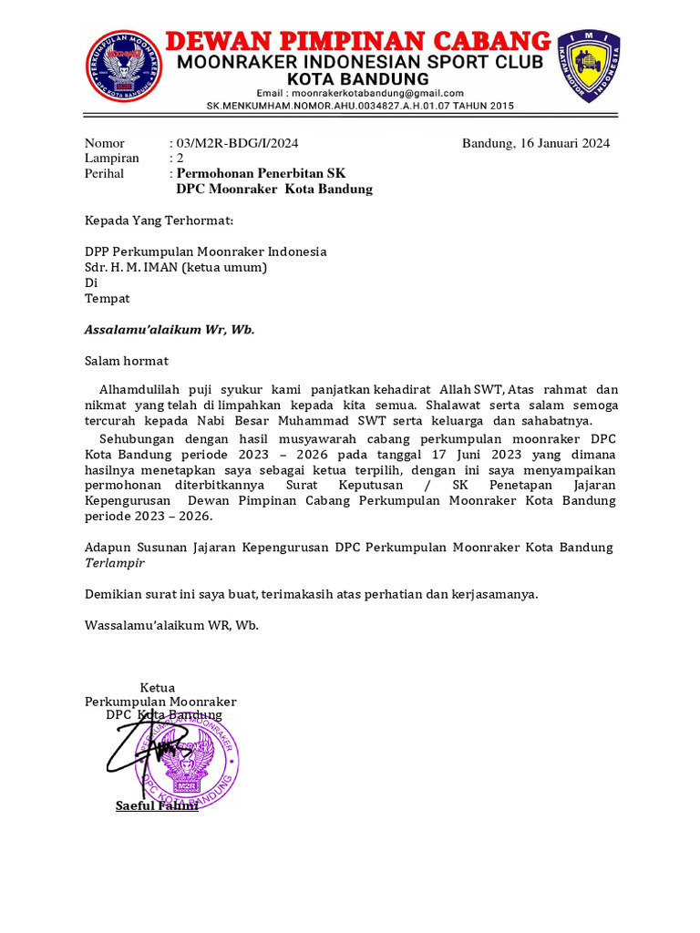 Surat Permohonan SK DPC Kota BDG PDF