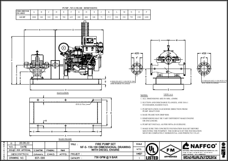 NF-S 150-100 Fire Pump Dimensions | PDF | Pump | Mechanical Engineering