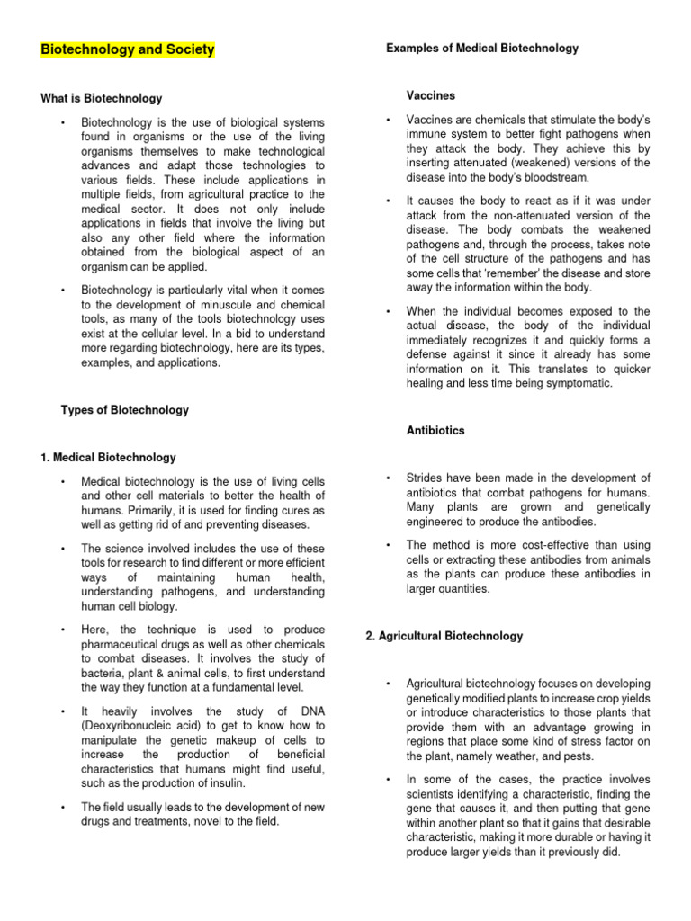 Biotechnology's Role in Society | PDF | Biotechnology | Genetic Engineering