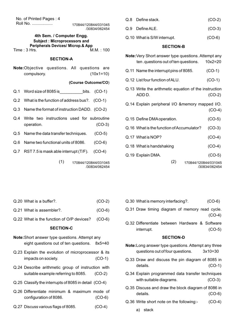Microprocessors and Peripherals Exam Guide | PDF | Integrated Circuit ...