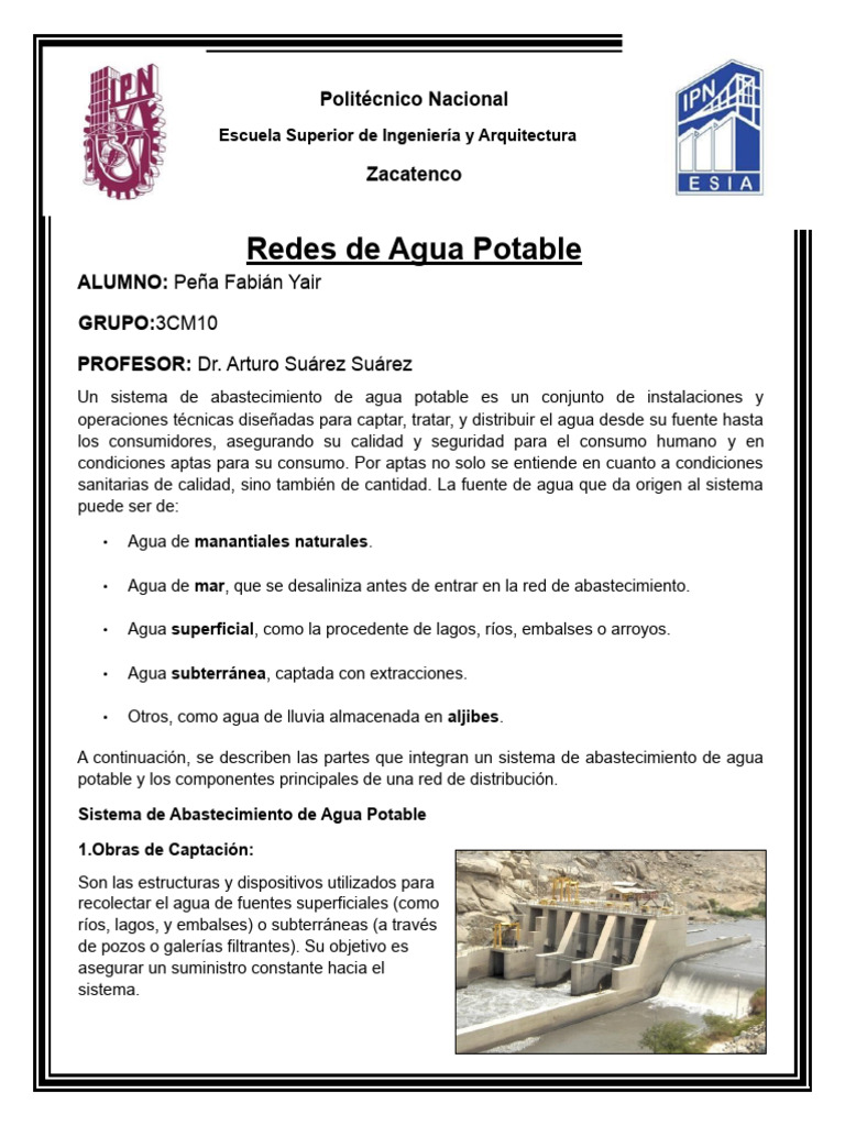 Sistema de Abastecimiento de Agua Potable | PDF | Red de abastecimiento ...