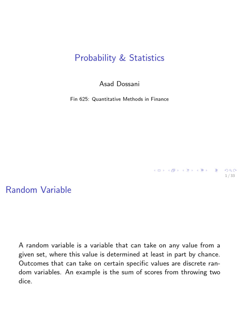 Probability and Statistics in Finance | PDF | Probability Distribution ...