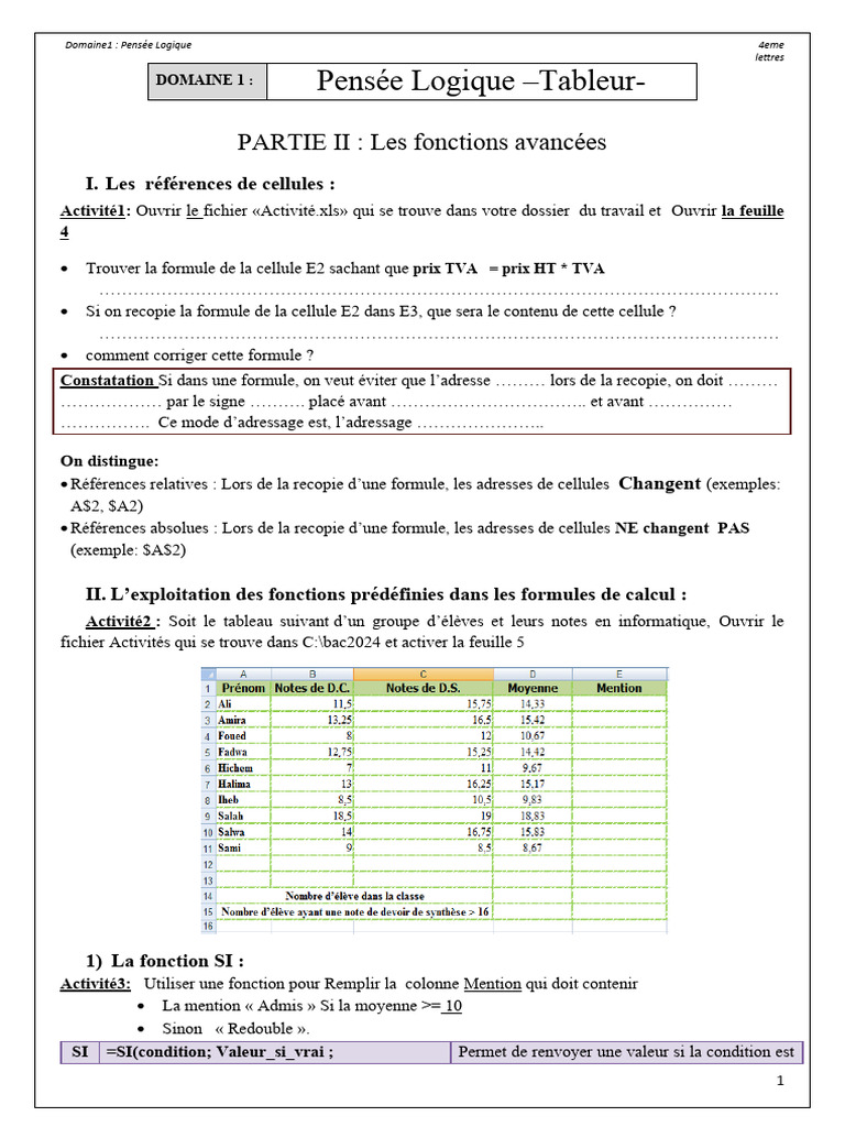 Maîtrisez les Fonctions Excel Avancées | PDF | Feuille de calcul ...