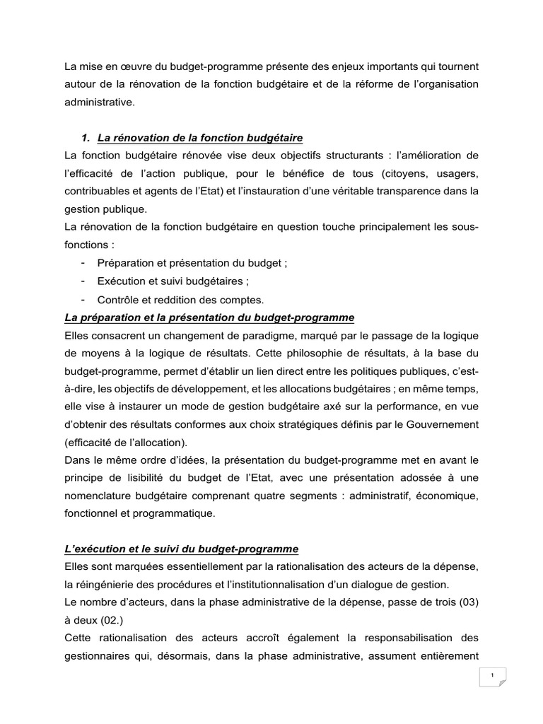 Rénovation du Budget-Programme et Administration | PDF | Budget