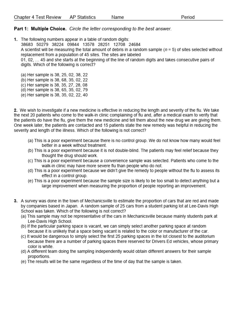 AP Statistics Chapter 4 Review Guide | PDF | Experiment | Advanced ...